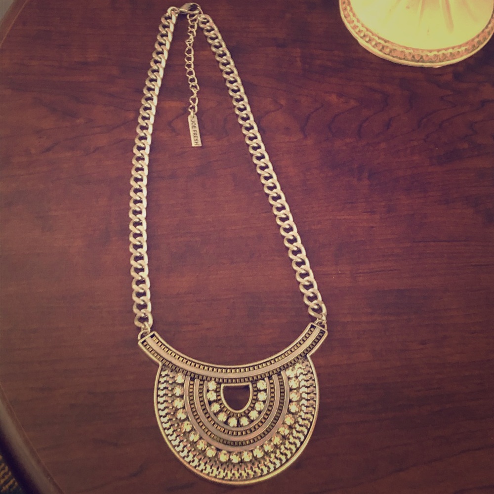 Silver tone chain necklace with bib Rhinestone
